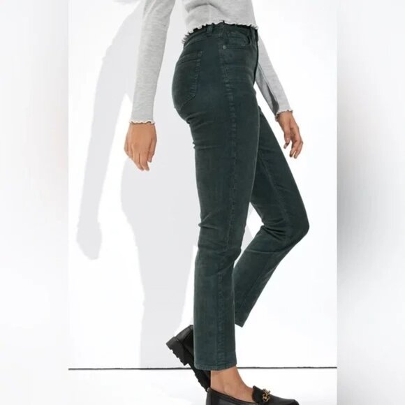 American Eagle Corduroy Mom Straight Pants 2L 2 LONG High Rise Stretch Green - Picture 2 of 11
